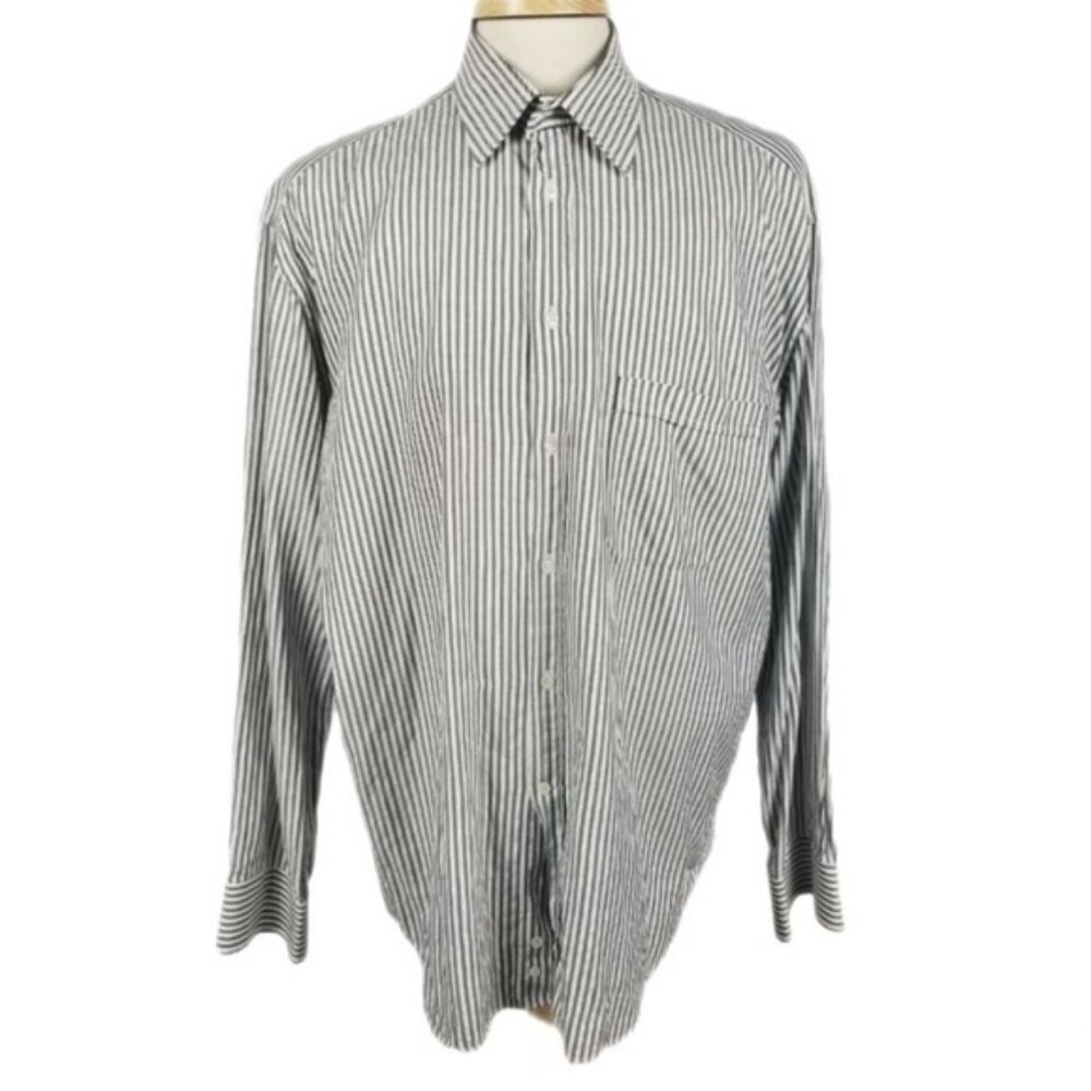 Canali 17 1/2 x 35/36 White Striped Dress Shirt 100% Cotton Made in Italy